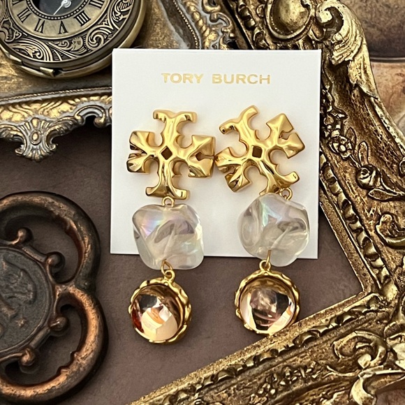 TORY BURCH • Double Drop Roxanne Papaya Earrings - Picture 3 of 4